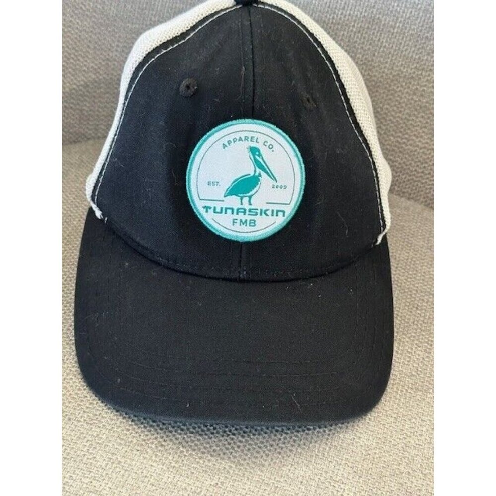 Tunaskin Co Mesh Black White Hat Men OSFM Snapback Pelican Patch Teal Logo Clean